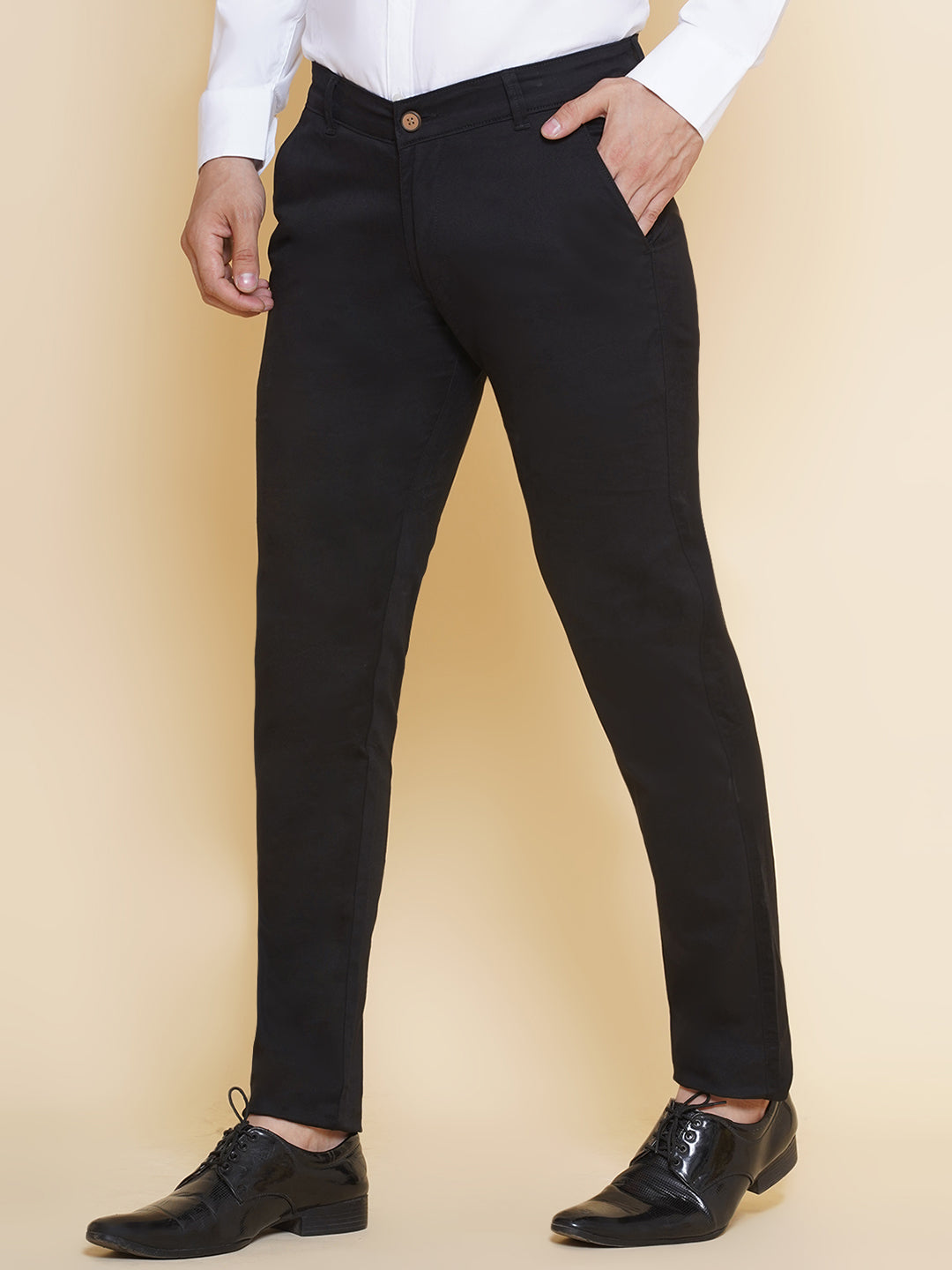 Louis Monarch Men Regular Fit Black Pure Cotton Trousers